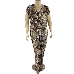 Kate & Mallory Leopard Floral Print Knot Jumpsuit 1X